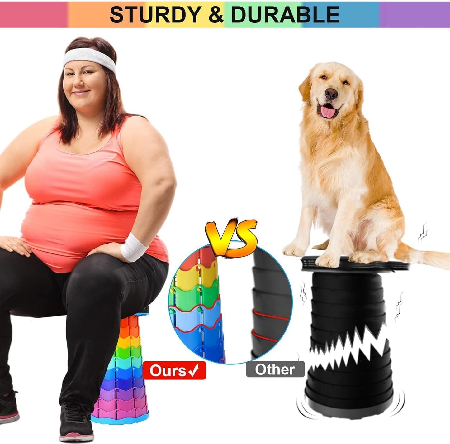Folding Collapsible Camping Stool, Lightweight Sturdy for Outdoor Use (Rainbow)
