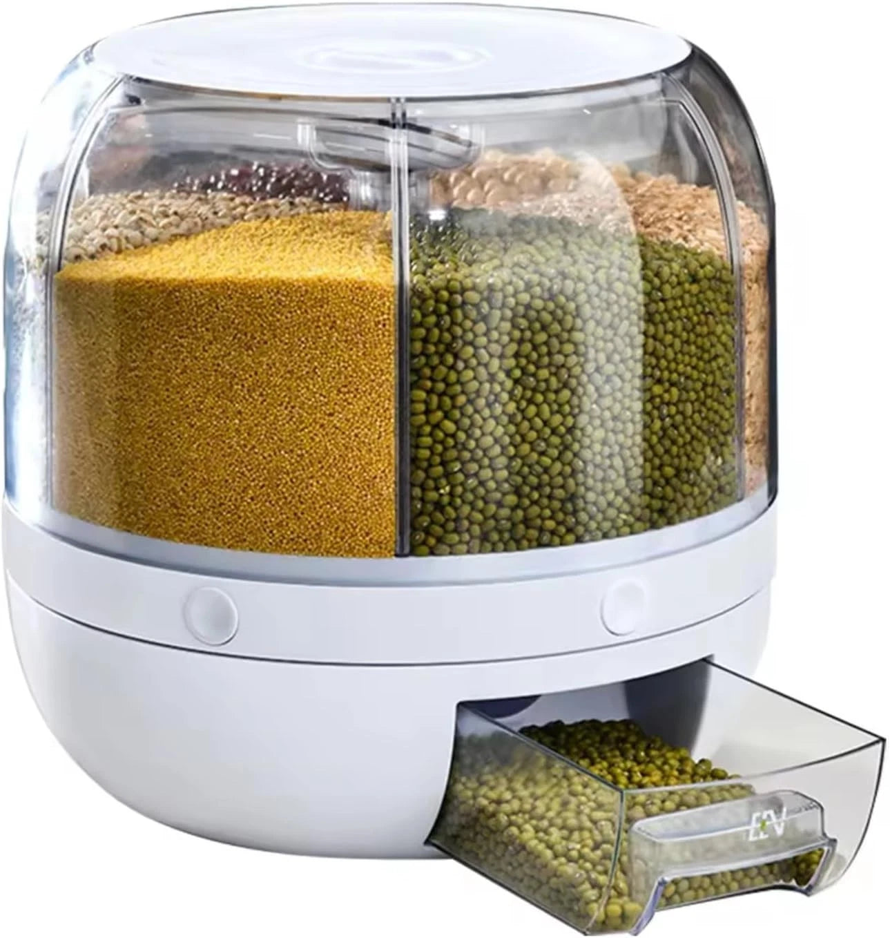 6-Grid Rotating Rice Dispenser Dry Grain Food Storage Container Tank for Kitchen