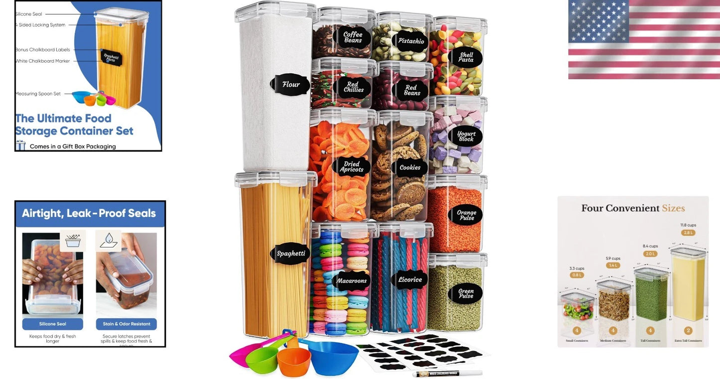 Versatile Kitchen Storage Solution: Set of 14 Airtight Food Containers & Spoons