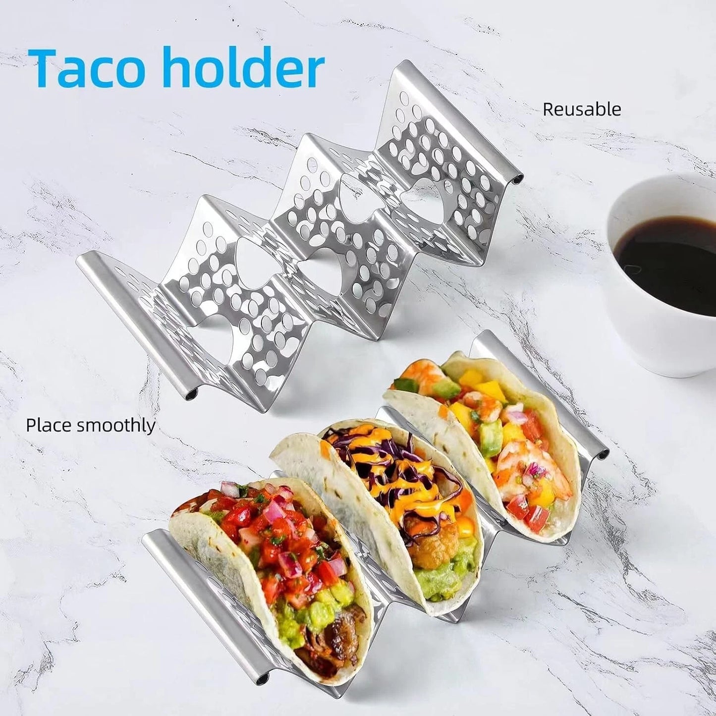 Taco Holders Set of 4, Taco Stand, Stainless Steel Taco Holder, Each Can Hold 3