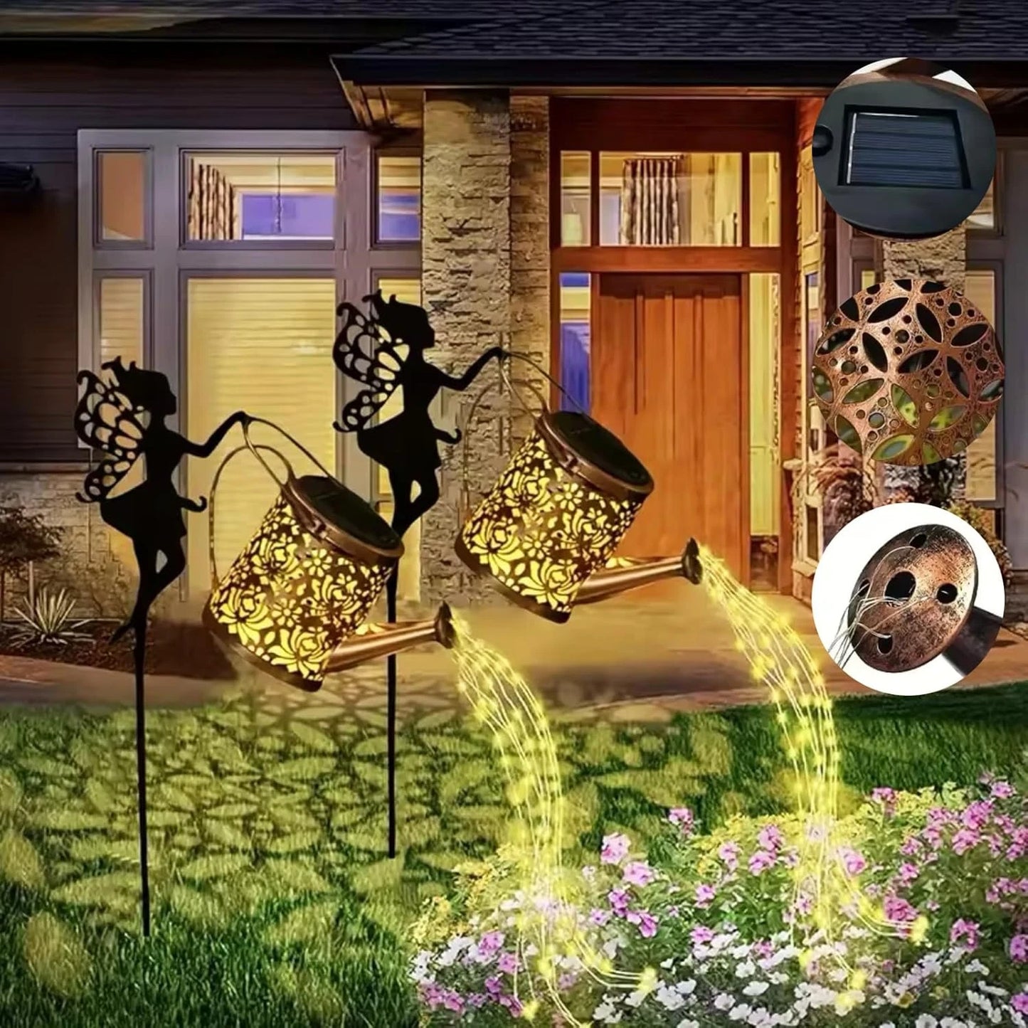 Solar Watering Can Light Outdoor Garden Waterproof Hanging LED String Landscape