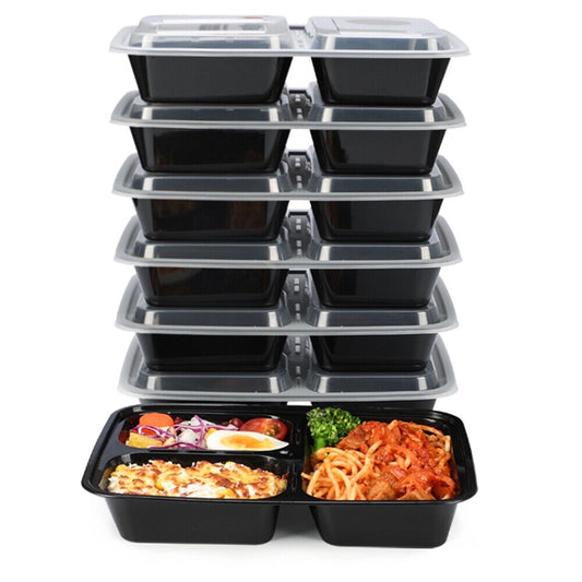 10 Pack Bento Box 32oz 3 Compartment Meal Prep Containers with Lids Food Storage
