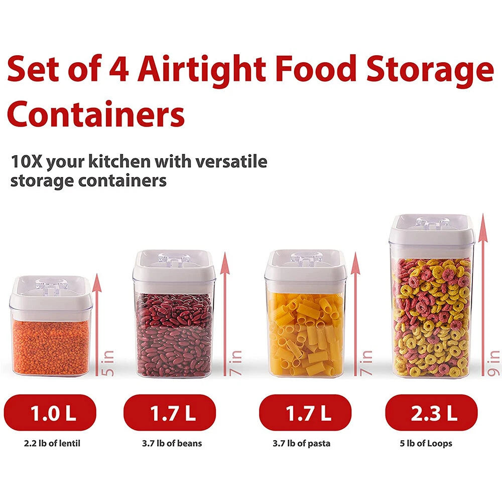 4 PCS Airtight Food Storage Containers With Lid For Cereal Flour Sugar Dry Food