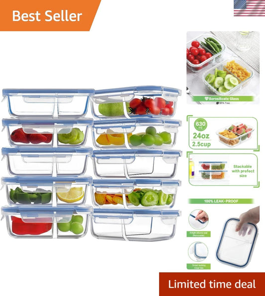 Airtight 10 Pack Glass Meal Prep Containers - 24oz, Oven & Microwave Safe