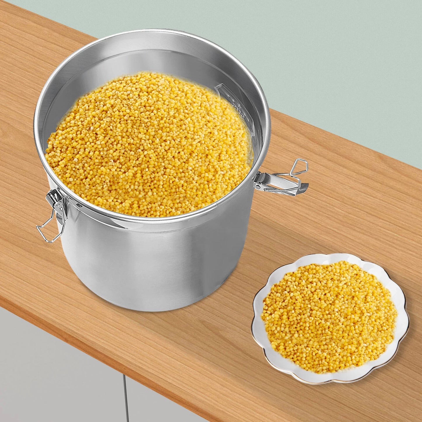 6L Stainless Steel Cereal Container Metal Kitchen Rice Storage Bucket with Lid