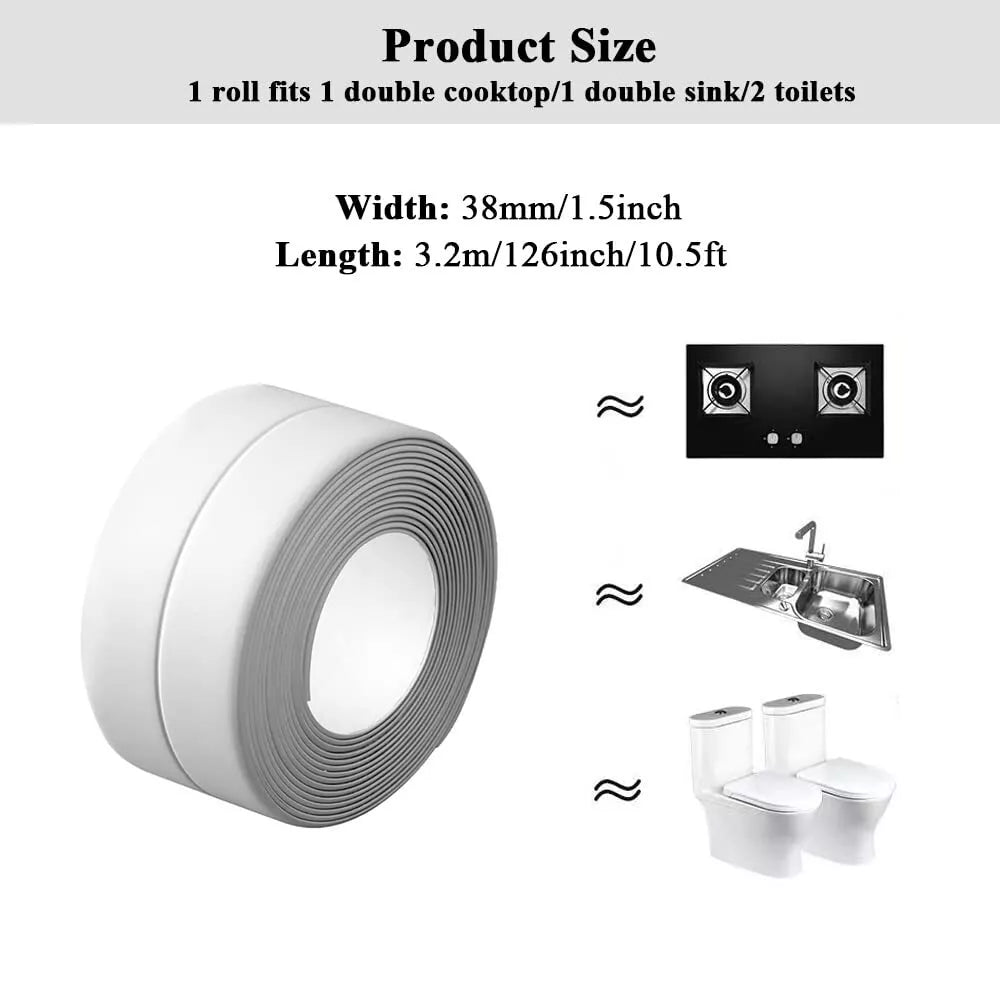 10.5FT PVC Self Adhesive Caulk Sealing Strip Tape For Kitchen Wall Sink Toilet