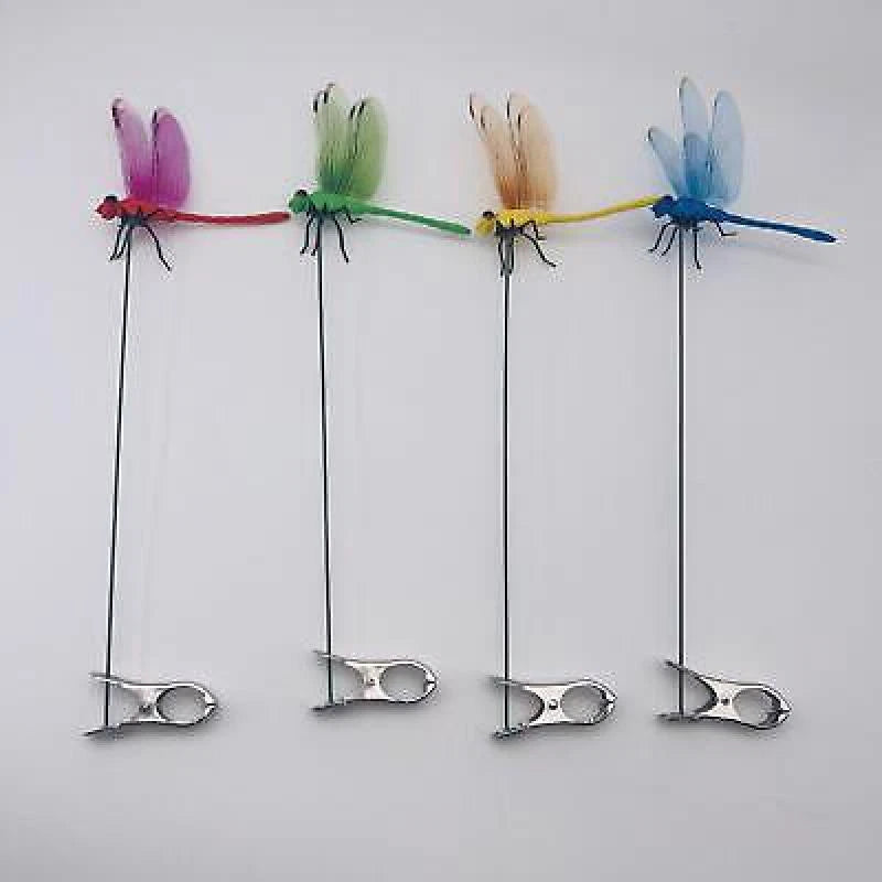 12Pcs Dragonfly Clip Fake Dragonfly Pole Clips Natural 3D Dragonfly Garden Decor