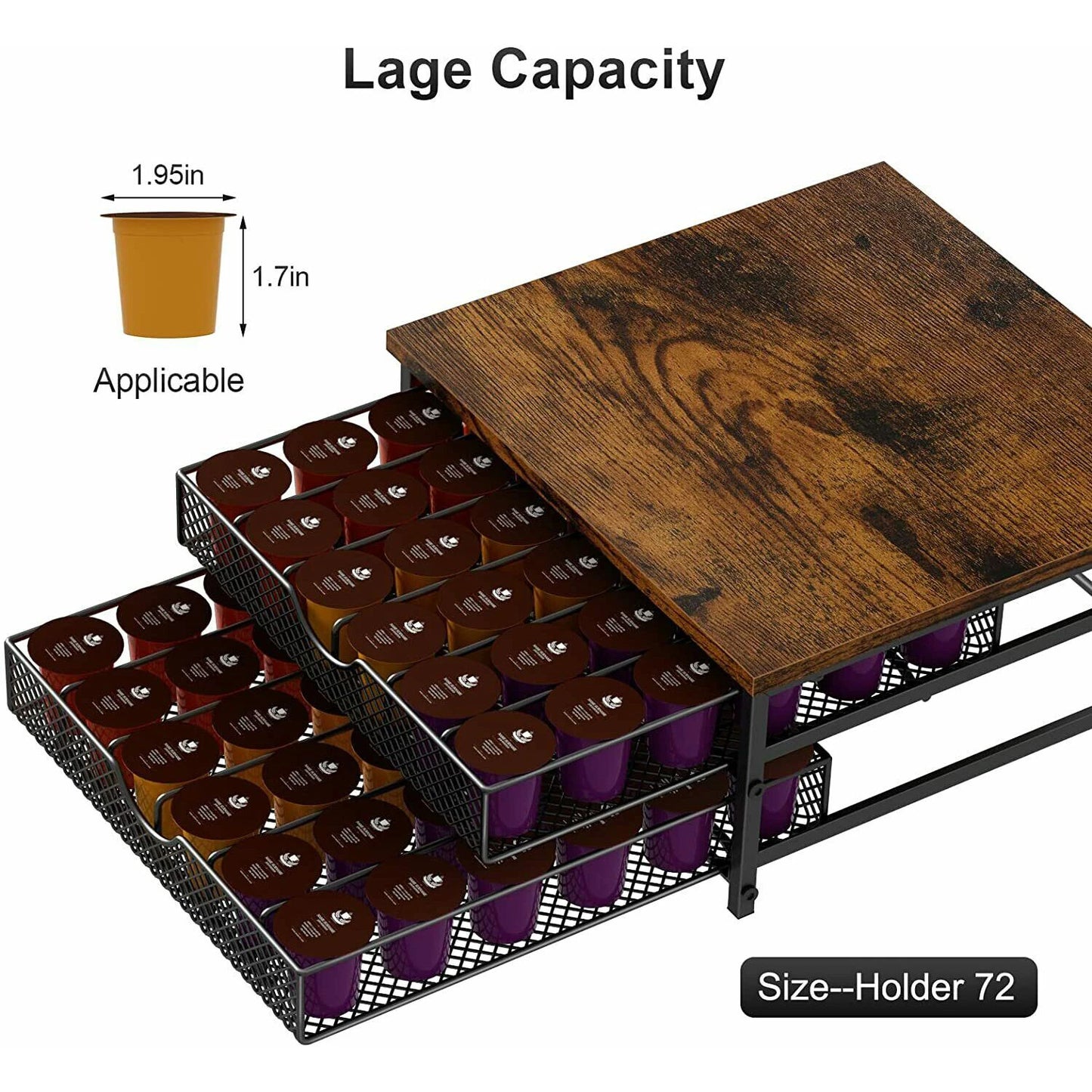 72 Coffee Pod Holder For Counter Coffee Drawer for K Cup Storage Drawer Basket