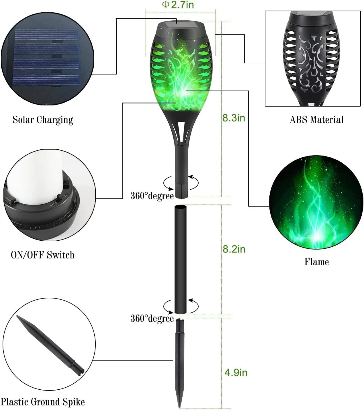 Solar Torch Lights with Flickering Flame Outdoor 12LED Tiki Torch Solar Lights