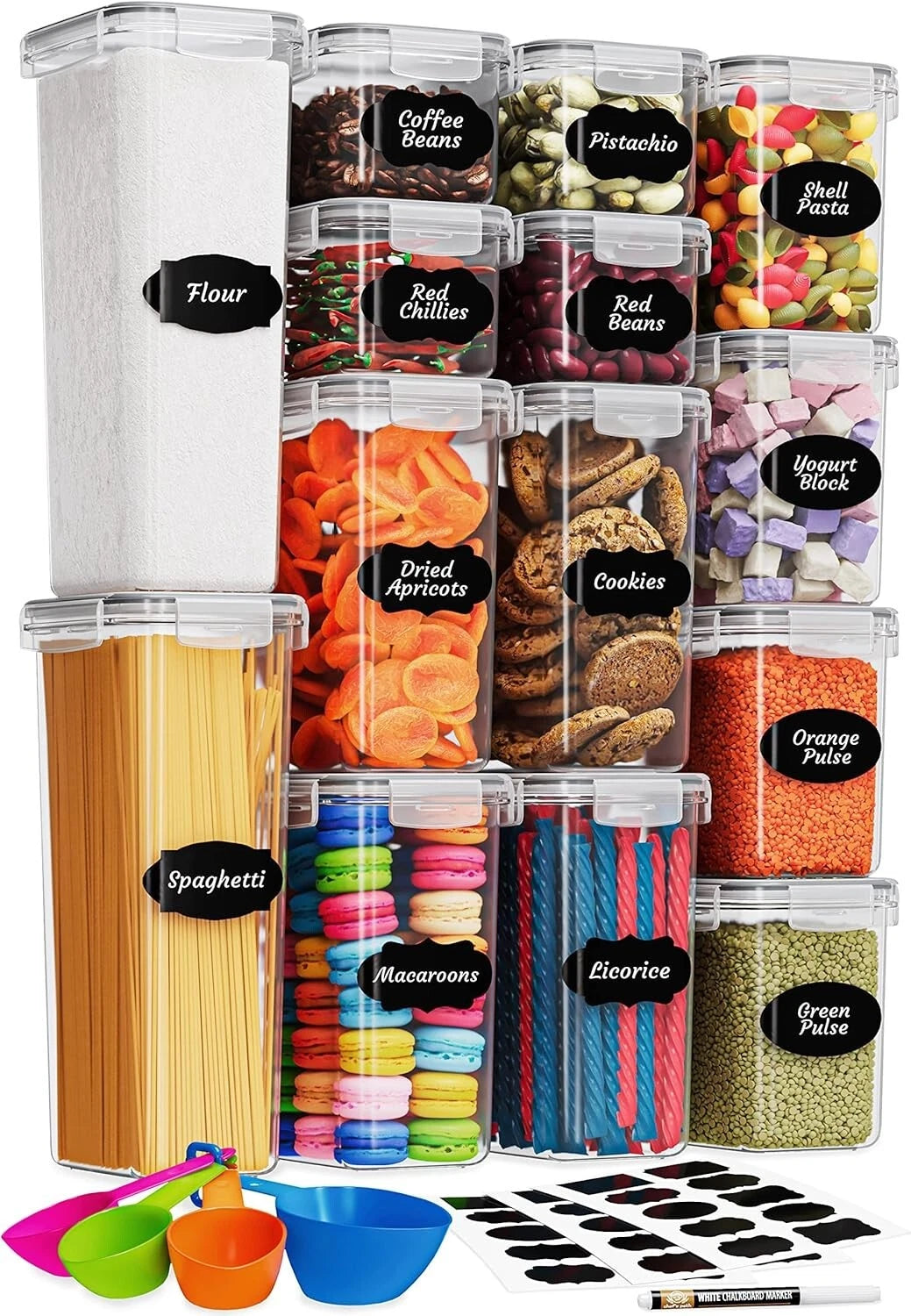 Versatile Kitchen Storage Solution: Set of 14 Airtight Food Containers & Spoons