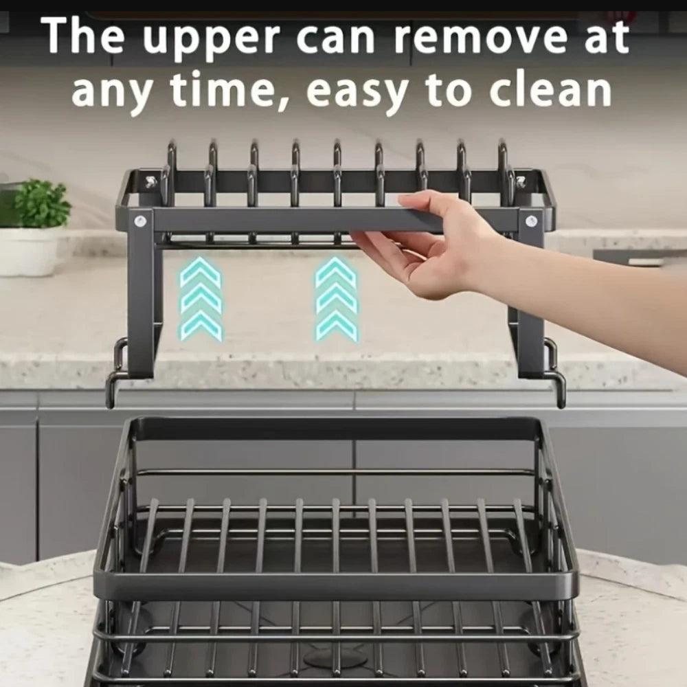 2 Tier Kitchen Dish Cup Drying Rack Utensil Drainer Kitchen Gadgets Storage Rack