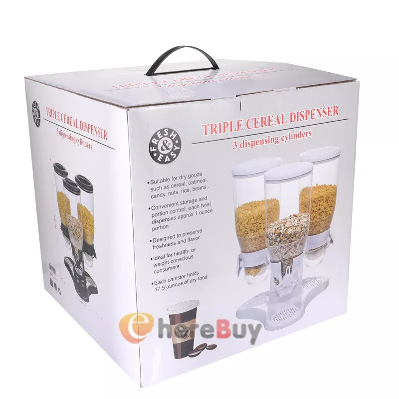 10.5L DRY FOOD STORAGE TRIPLE CEREAL DISPENSER CONTAINER DISPENSE MACHINE HOME