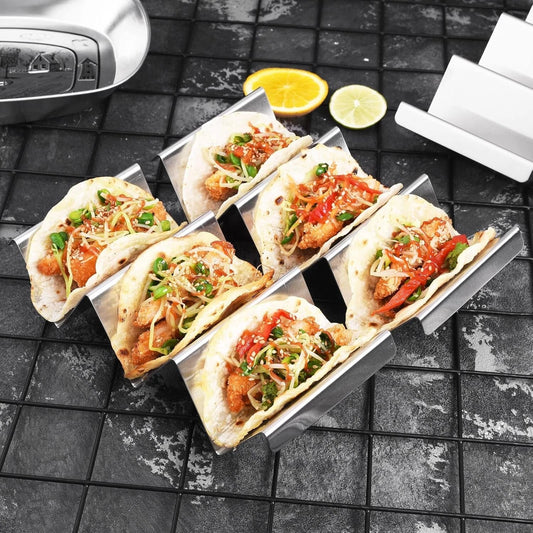 Taco Holder Stand 4 Packs - Stainless Steel Taco Rack Truck Tray Style Oven Safe