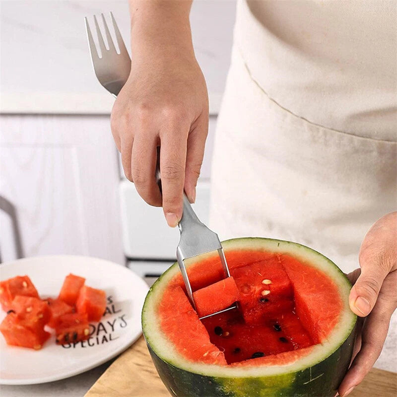 Watermelon Slicer Cutter 2-in-1 Fork Stainless Steel Fruit Cutting Artifact Lot
