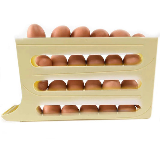 Kitchen Roll down Egg Dispenser & Storage For Refrigerator Organizer Rack Holder