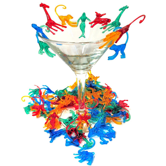Plastic Mixed Animal Cocktail Drink Markers/Charms (72) -Elephant Monkey Mermaid