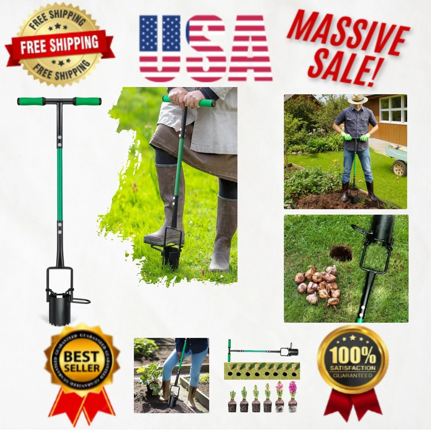Versatile Long-Handle Garden Tool - 5-in-1 for Digging, Weeding & Transplanting