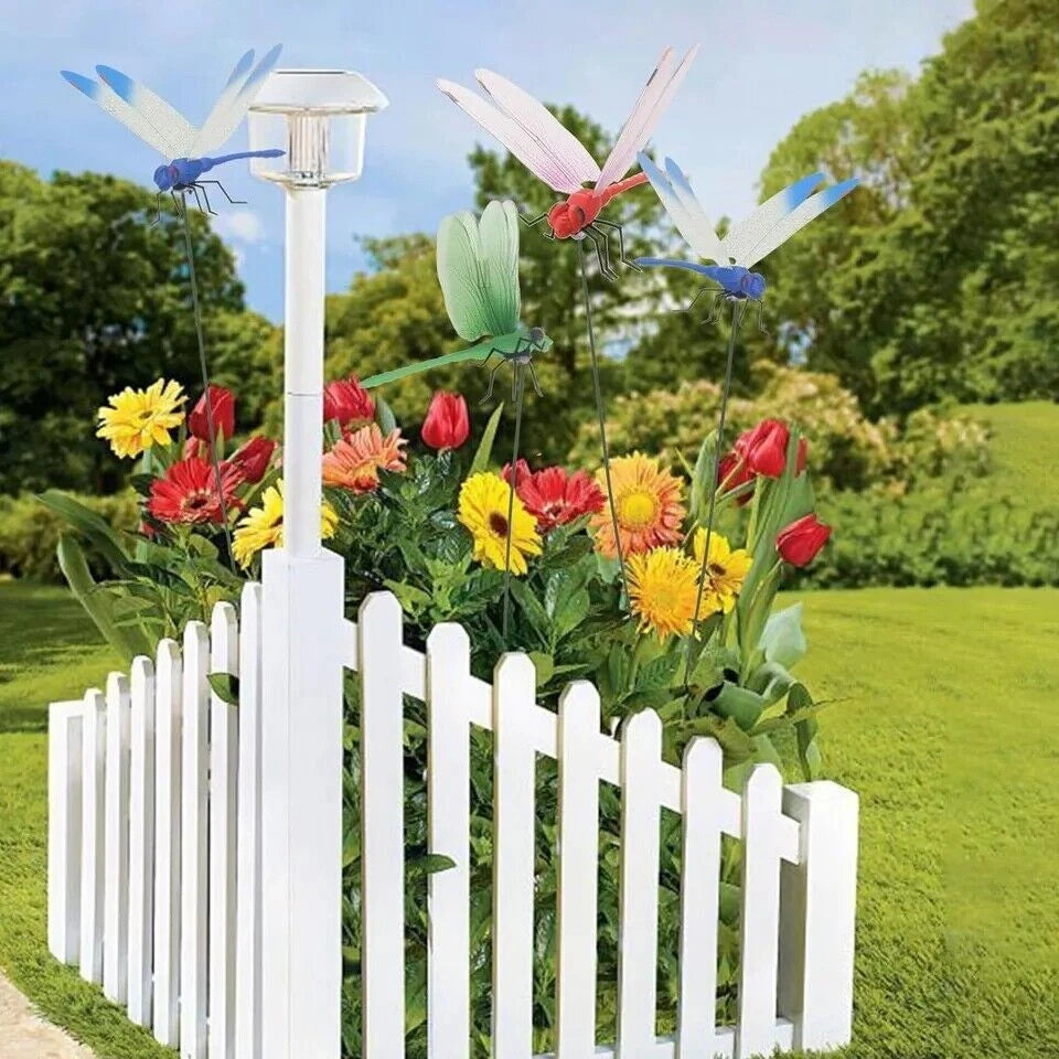 12Pcs Dragonfly Clip Fake Dragonfly Pole Clips Natural 3D Dragonfly Garden Decor