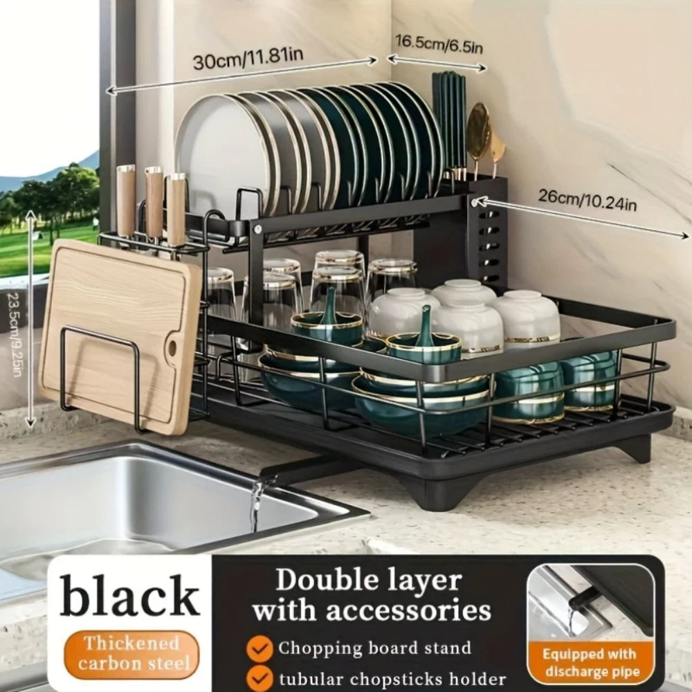 2 Tier Kitchen Dish Cup Drying Rack Utensil Drainer Kitchen Gadgets Storage Rack