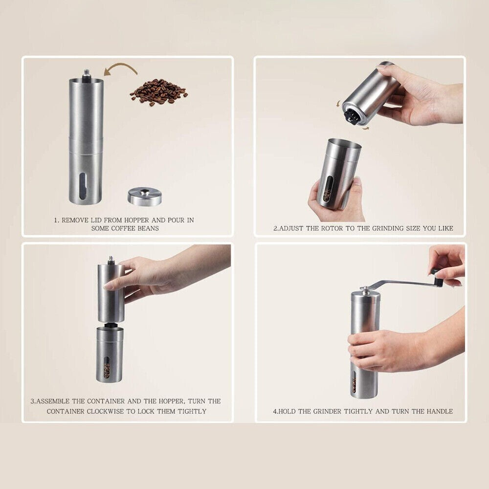 Portable Manual Coffee Grinder Detachable With Ceramic Burr Bean Mill Stainless