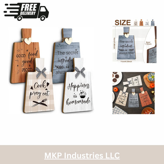 4 Pcs Kitchen Cutting Board Wall Decor Sign 4 x 7 Farmhouse Wooden Kitchen Wa... - Picture 1 of 6
