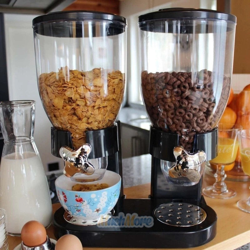 Large Cereal Dispenser Storage Triple Dry Food Snack Container Kitchen Canister