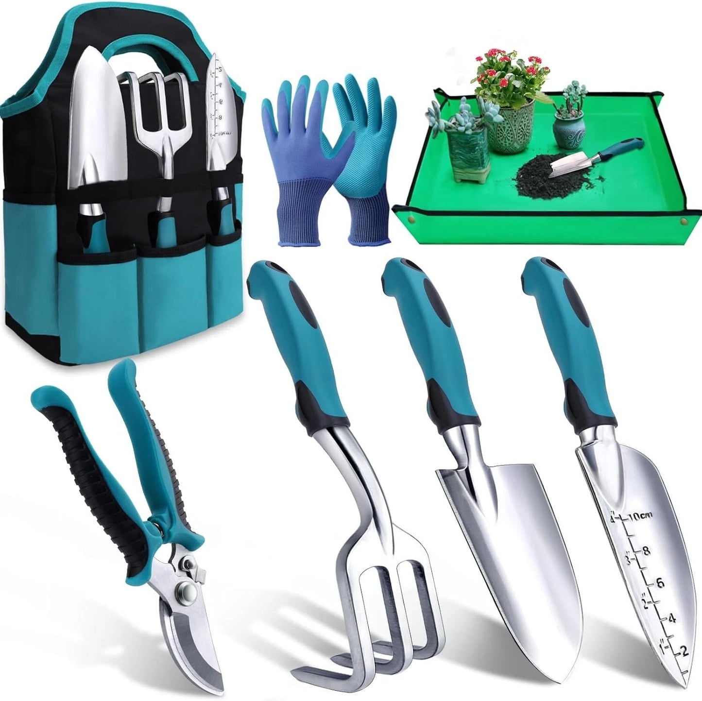 7-Piece Ergonomic Gardening Tools Set with Rust-Proof Garden Bag - Perfect Gift