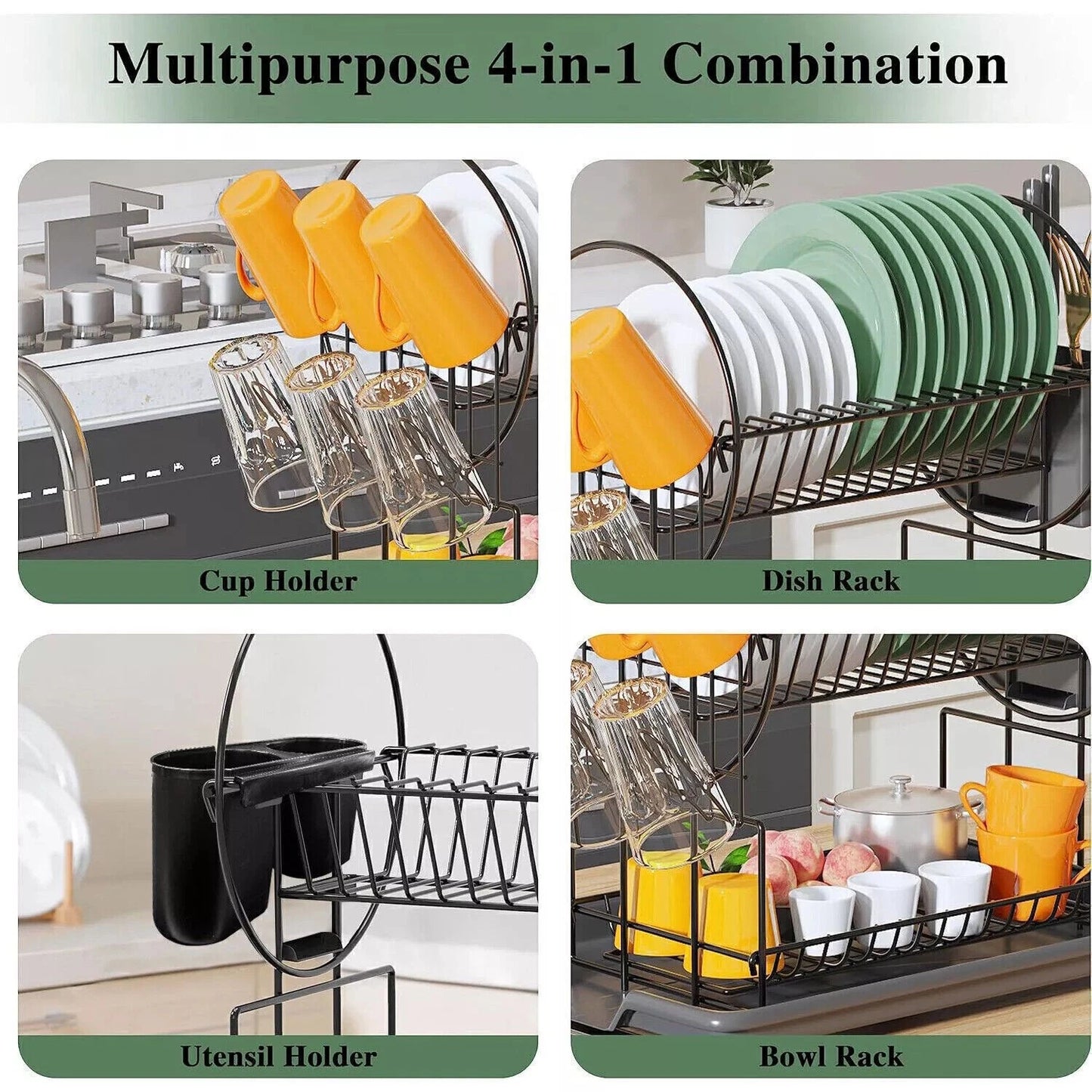 2 Tier Dish Racks Dish Drying Rack for Kitchen Counter with Drainboard New