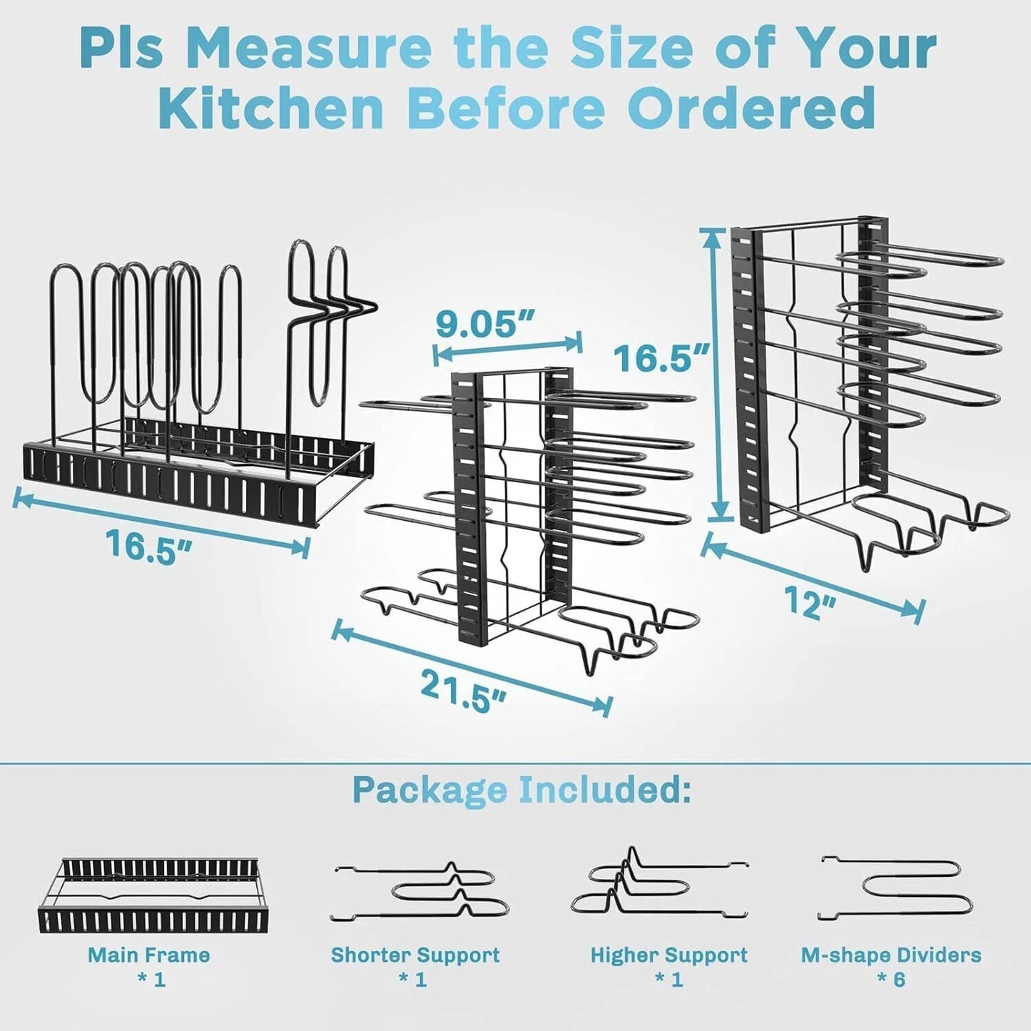 Adjustable 8-Tier Pots and Pans Organizer Rack Pots Holder for Kitchen Cabinet
