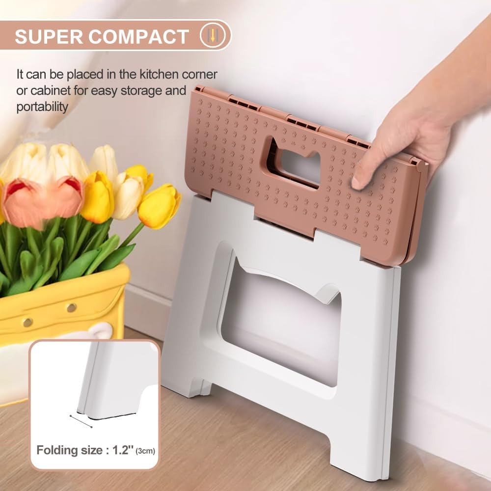 Folding Step Stool for Adults Kids 9" Plastic Foldable Stool 300lbs Portable