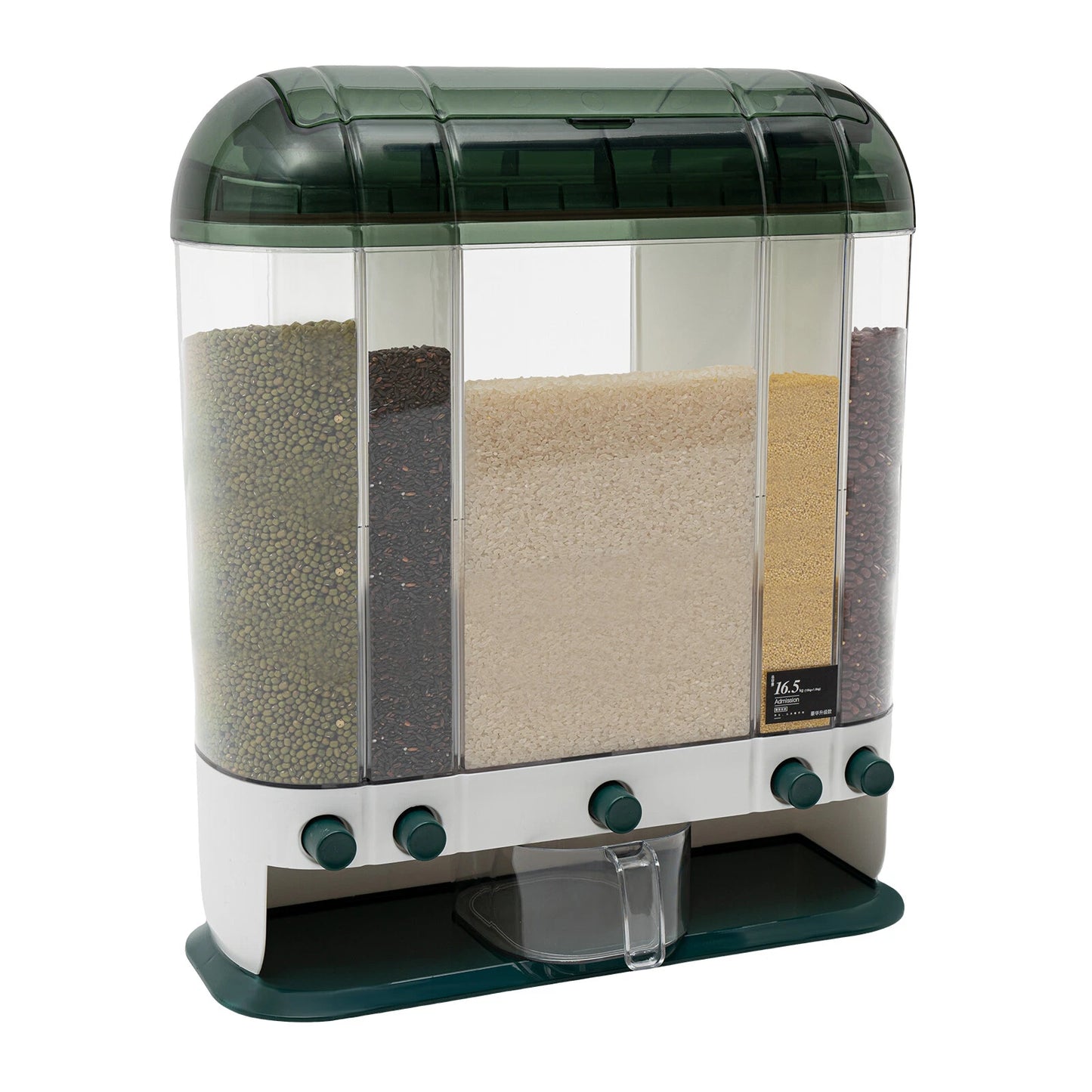 5-Grid Cereal Dispenser Grain Container Rice Storage Dry Food Box Organizer