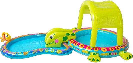 Shade 'N Slide Turtle Inflatable Outdoor Kiddie Splash Pool w Fish Sprinkler NEW