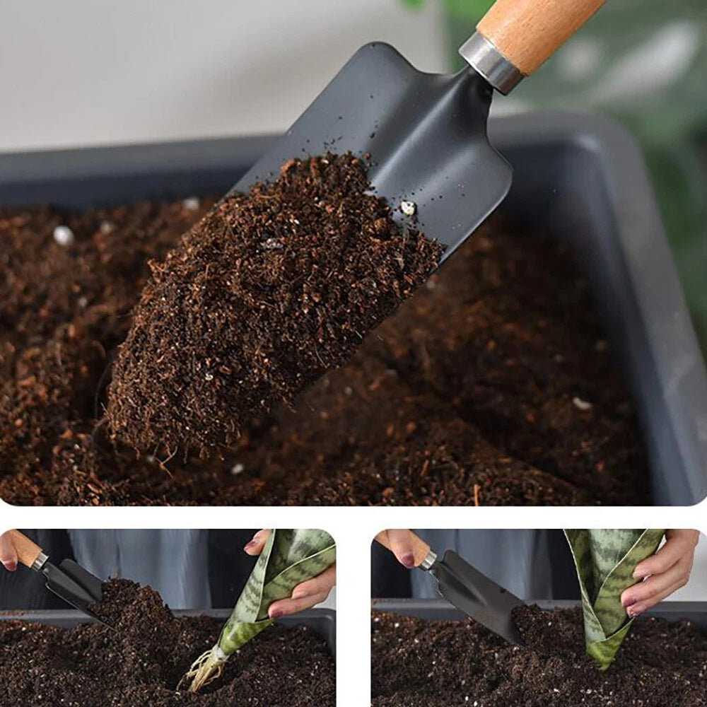 Garden Tools Set-3 Piece Trowel Rake Shovel Wood Handle Outdoor Ergonomic Kit