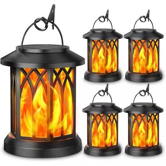 LED Flickering Flame Solar Hanging Lights Lantern Outdoor Garden Pathway Lamp US