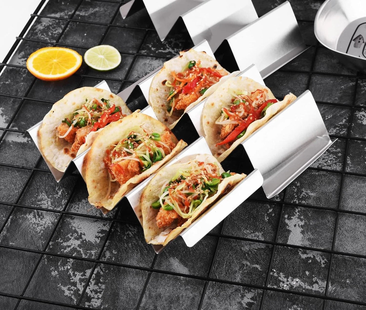 Taco Holder Stand 4 Packs - Stainless Steel Taco Rack Truck Tray Style Oven Safe