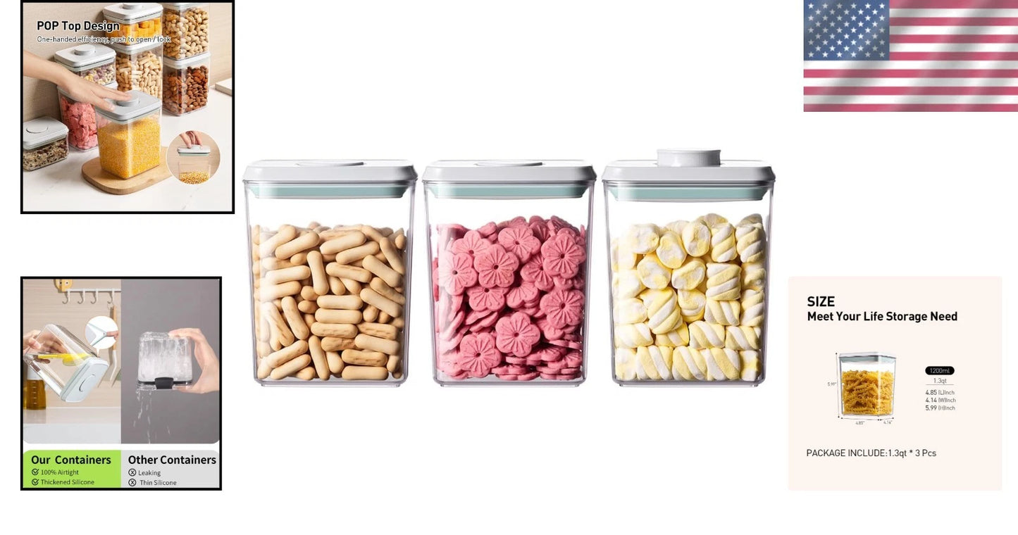 Stackable 1.3Qt Food Storage Container Set - Pop-Up, BPA-Free, Leak-Proof