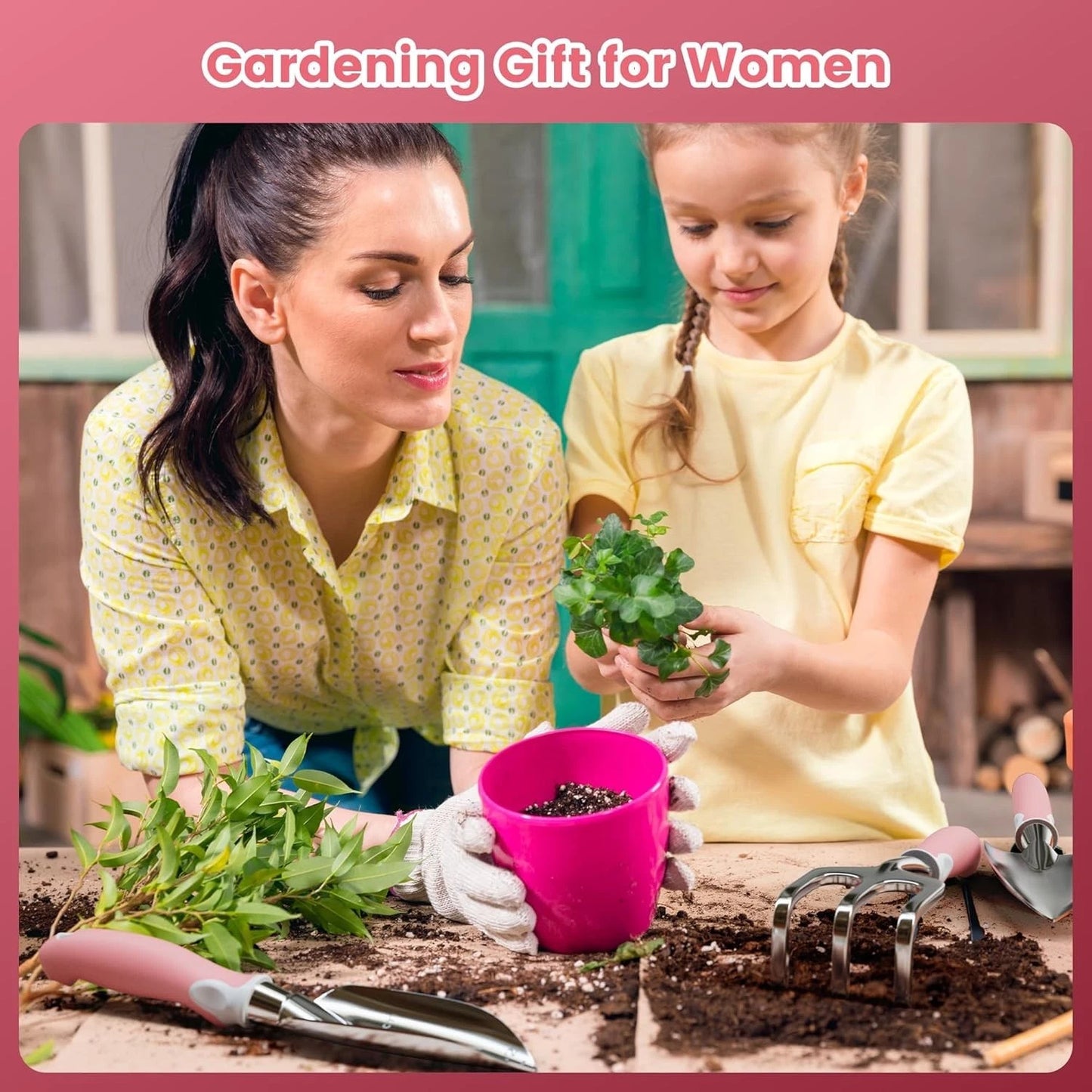 8 Piece Pink Stainless Steel Garden Tools Set - Perfect Gift for Garden Lovers