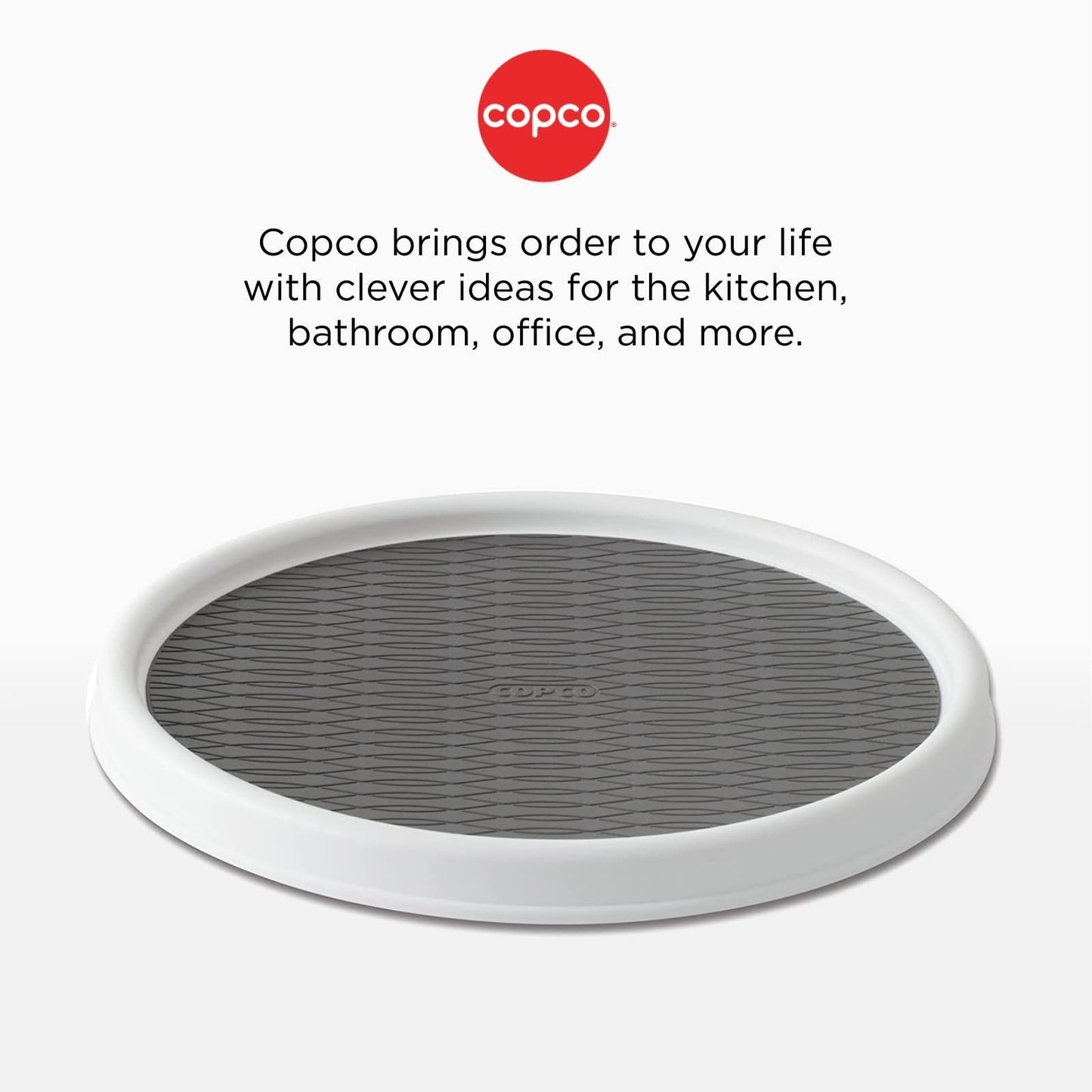 Copco Basics Non-Skid Pantry Cabinet Lazy Susan Turntable, 12-Inch, White/Gra...