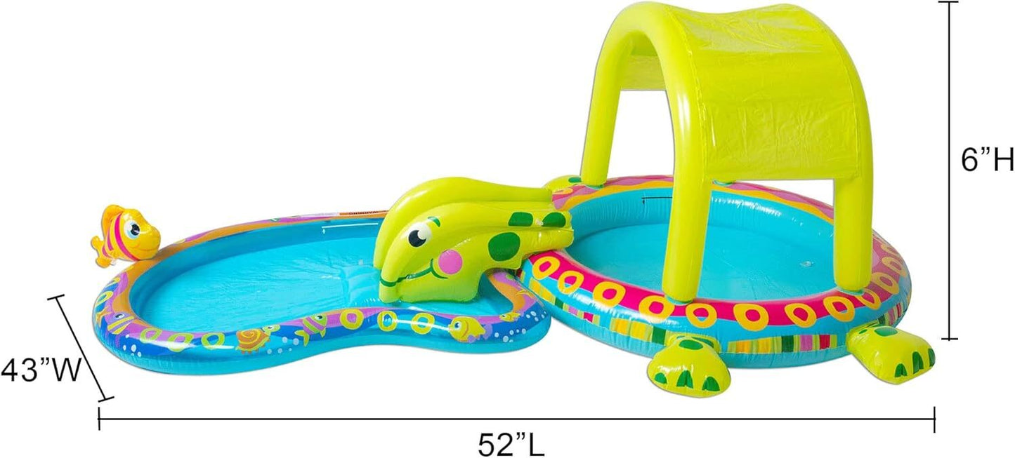 Shade 'N Slide Turtle Inflatable Outdoor Kiddie Splash Pool w Fish Sprinkler NEW