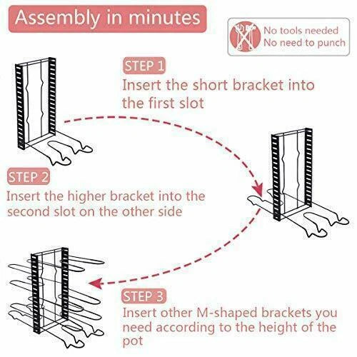 Adjustable 8-Tier Pots and Pans Organizer Rack Pots Holder for Kitchen Cabinet