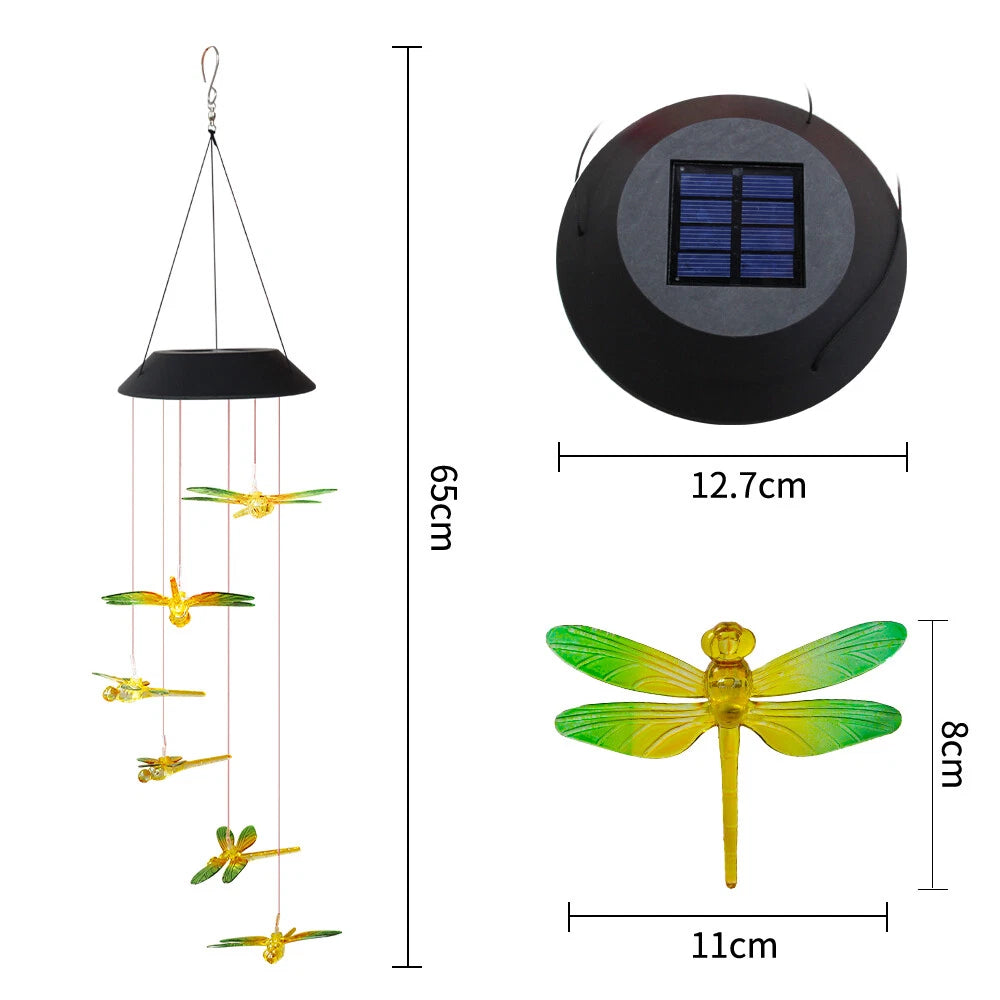Color Changing LED Dragon Fly Solar Wind Chimes Home Garden Decor Lights Lamp