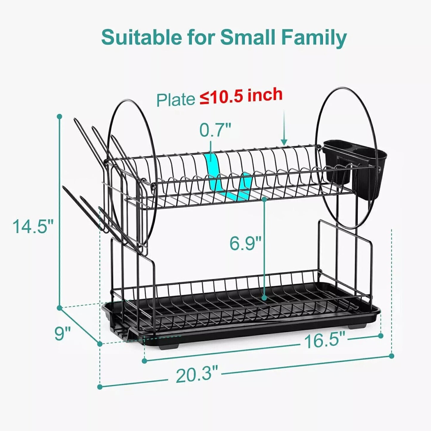 2 Tier Dish Racks Dish Drying Rack for Kitchen Counter with Drainboard New