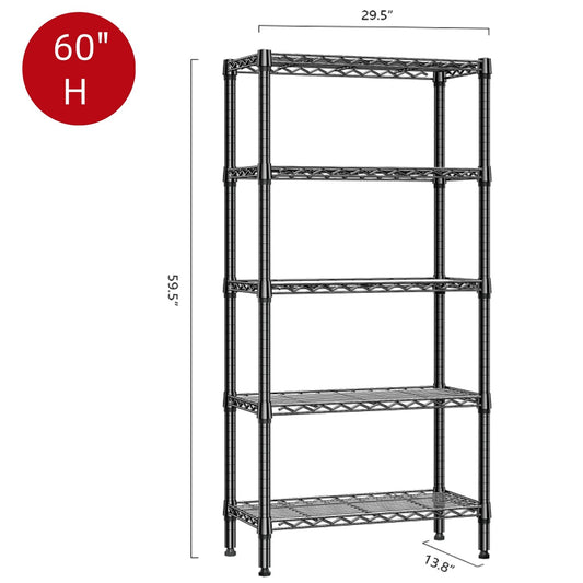 5 Tier Pantry Wire Shelves Steel Organizer Wire Rack Metal Storage Unit 14*30*60