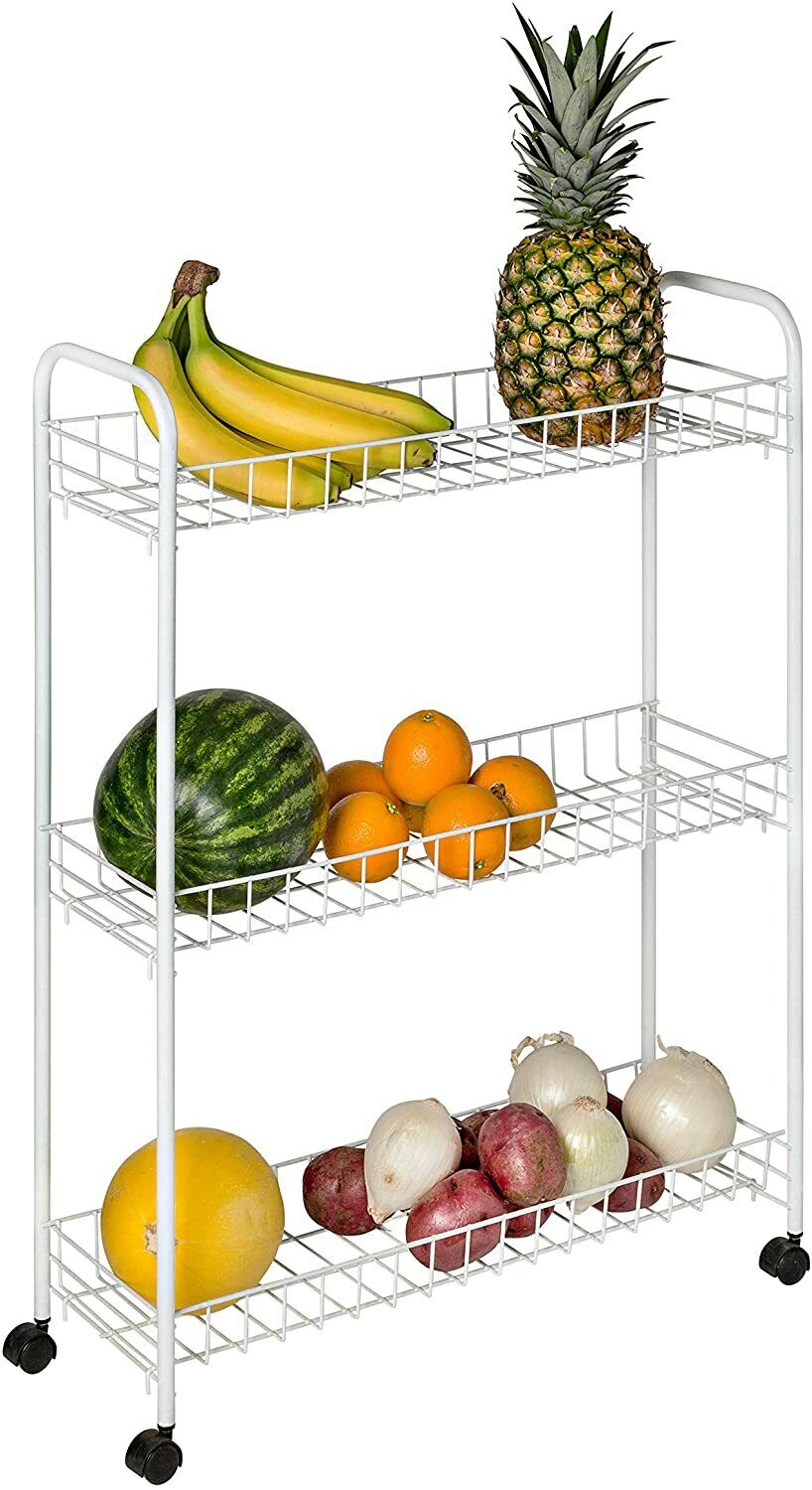 Honey-Can-Do 3-Tier Rolling Household Storage Laundry Basket-Style Cart, White