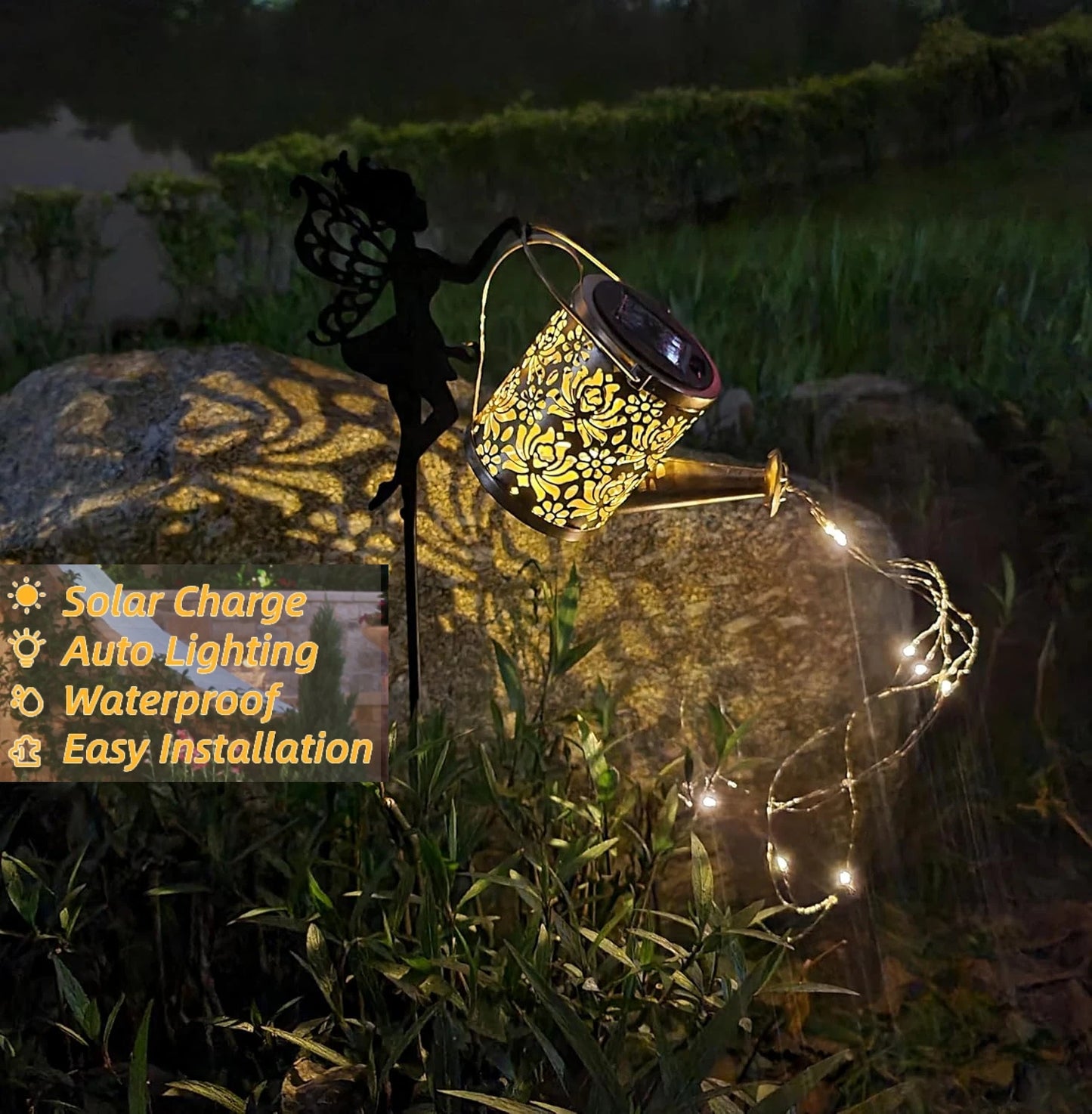 Solar Watering Can Light Outdoor Garden Waterproof Hanging LED String Landscape
