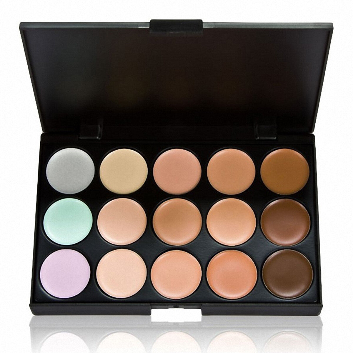 15 Color Face Concealer Highlighting Cream Contour Palette Sponge Puff Brush Set