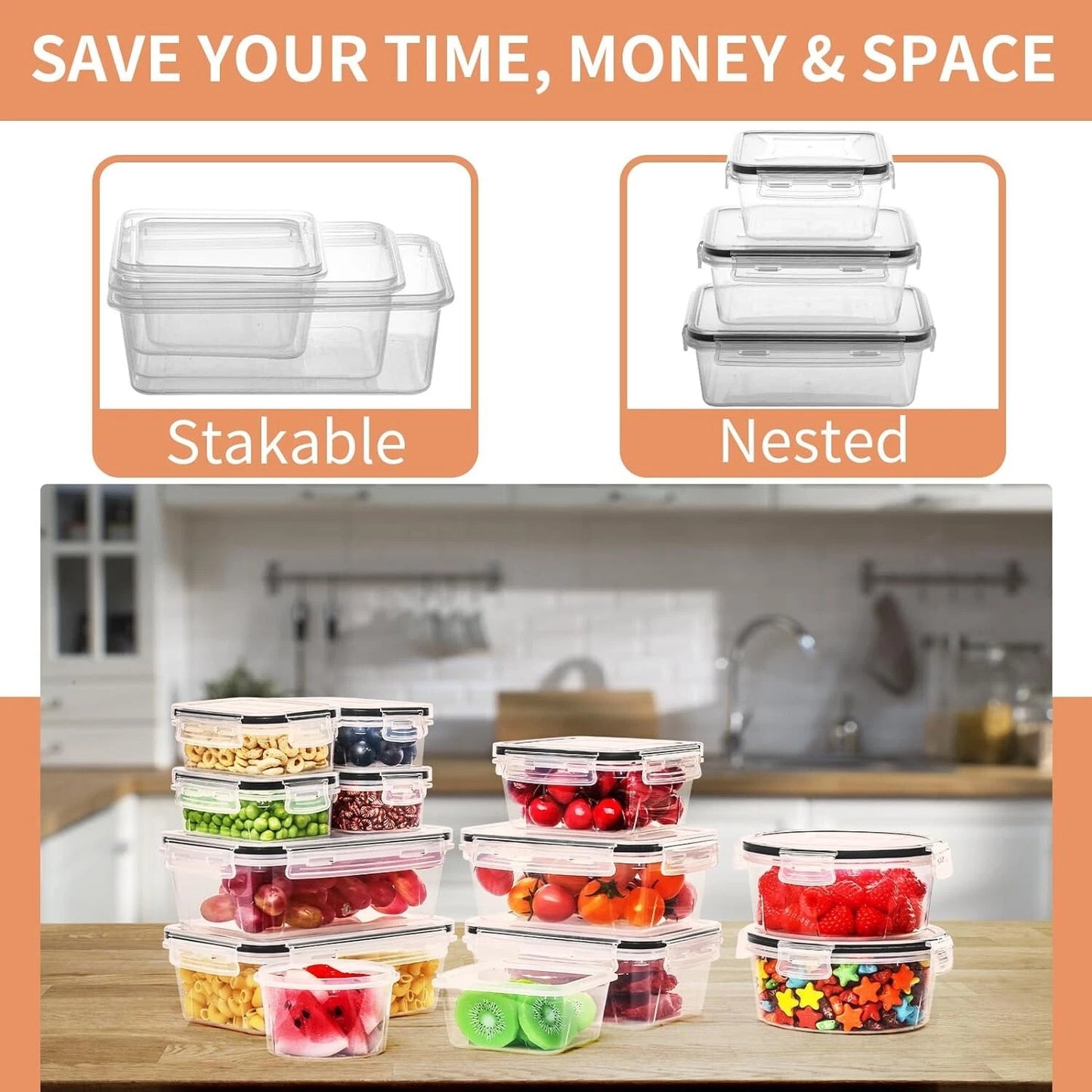 Airtight Leakproof 52 Pcs Airtight Food Storage Containers with Lids for Kitchen