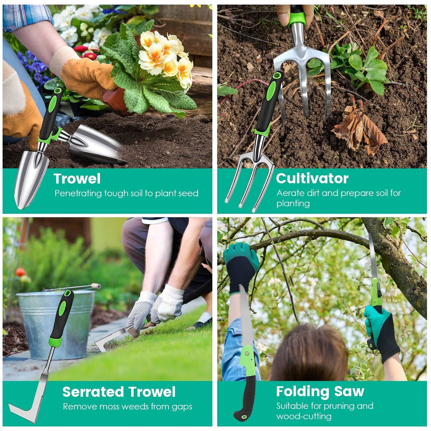 10PCS Garden Tool Set Garden Hand Tool Kit Aluminum Alloy Gardening Tool Set US