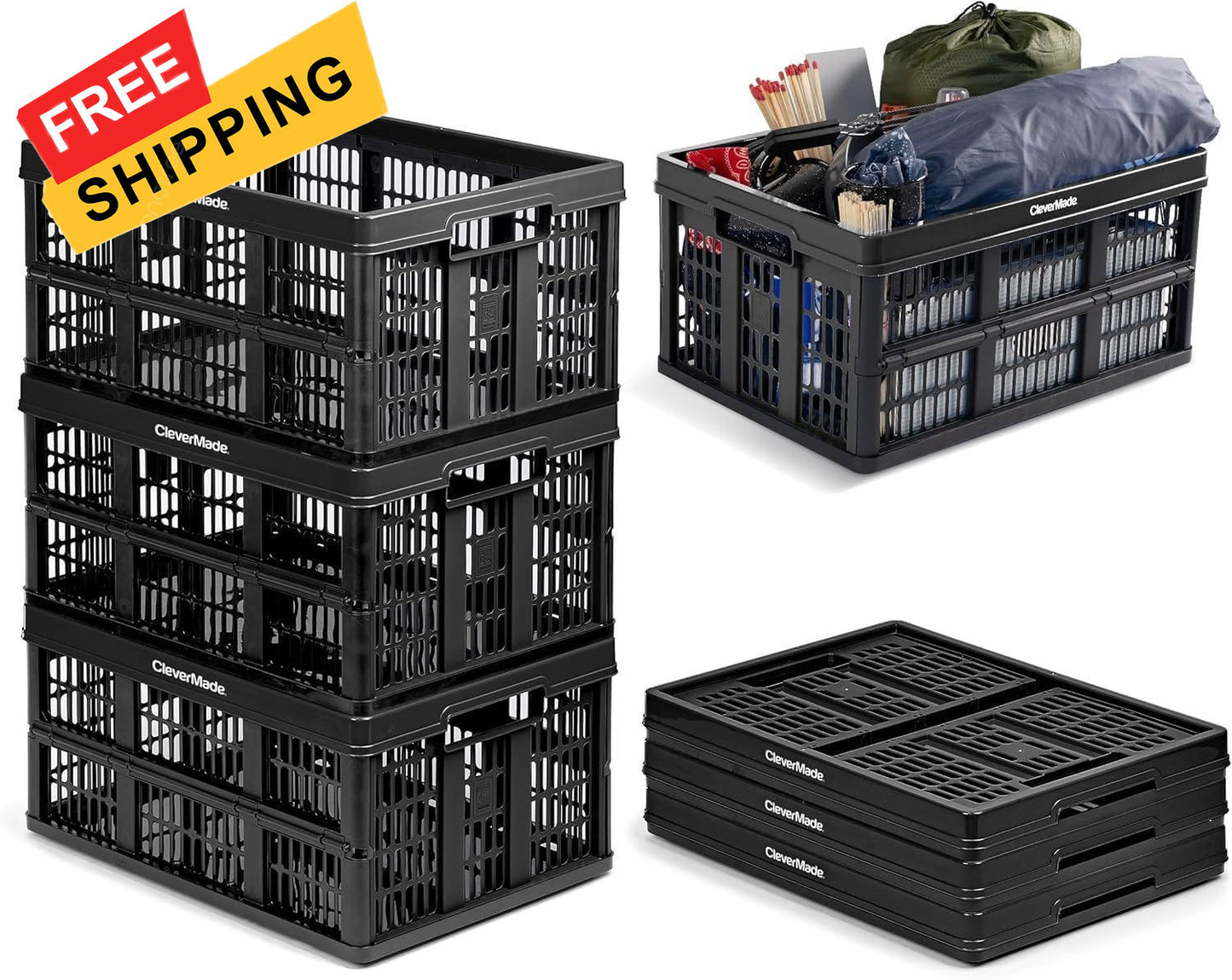 CleverMade Collapsible Pack of 1, Black (45L) - Utility Crate - 1