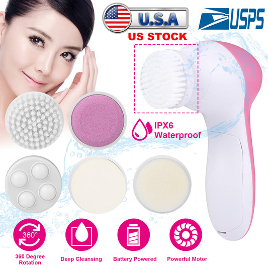 360° 5 in 1 Facial Cleansing Brush Electric Face Body Scrub Tools Waterproof
